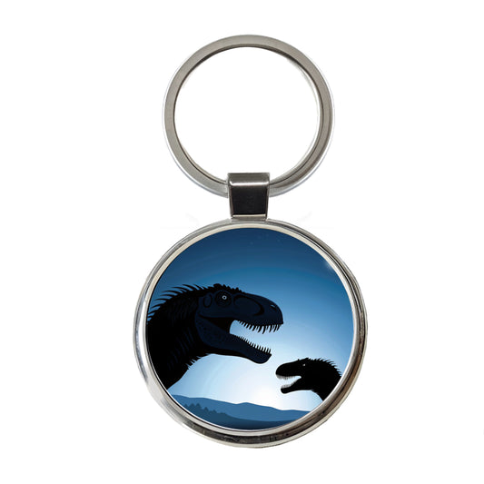 Allosaurus Silhouettes Night Dinosaurs Round Metal Keychain