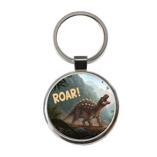 Ankylosaurus Roar Dinosaur Round Metal Keychain