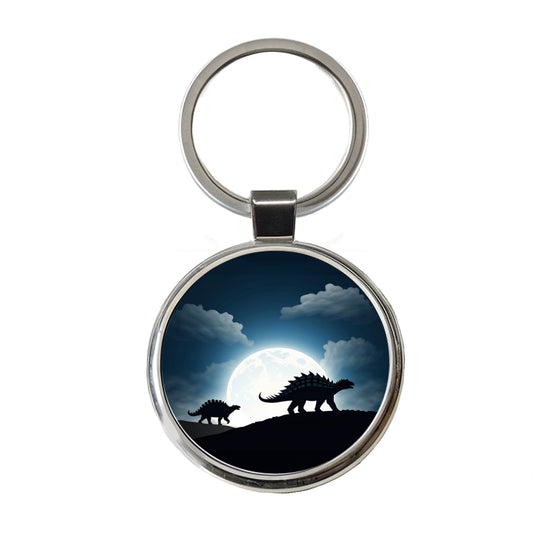 Ankylosaurus Silhouettes Dinosaurs Round Metal Keychain