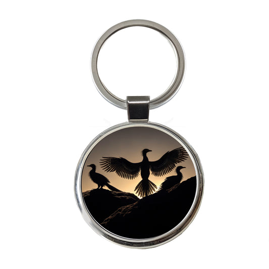 Archaeopteryx Silhouettes Dinosaurs Round Metal Keychain