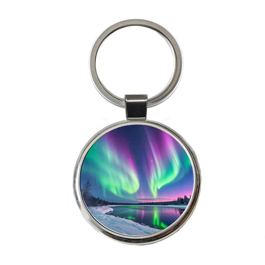 Aurora Borealis Northern Southern Lights Colorful Beautiful Round Metal Keychain