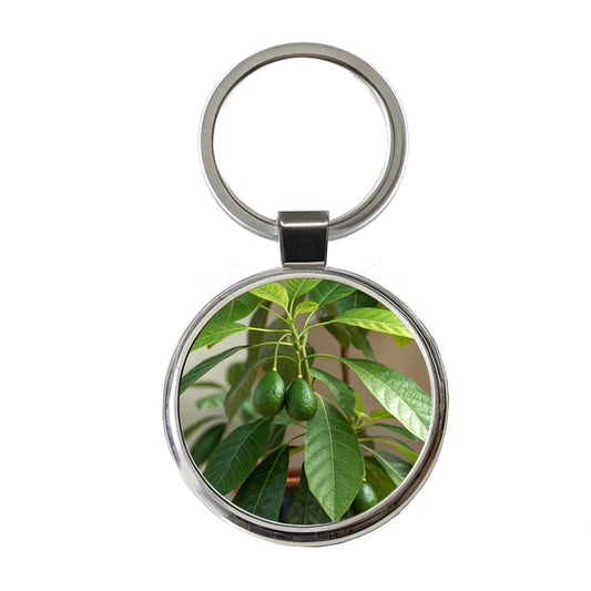 Avocados On Plant Round Metal Keychain