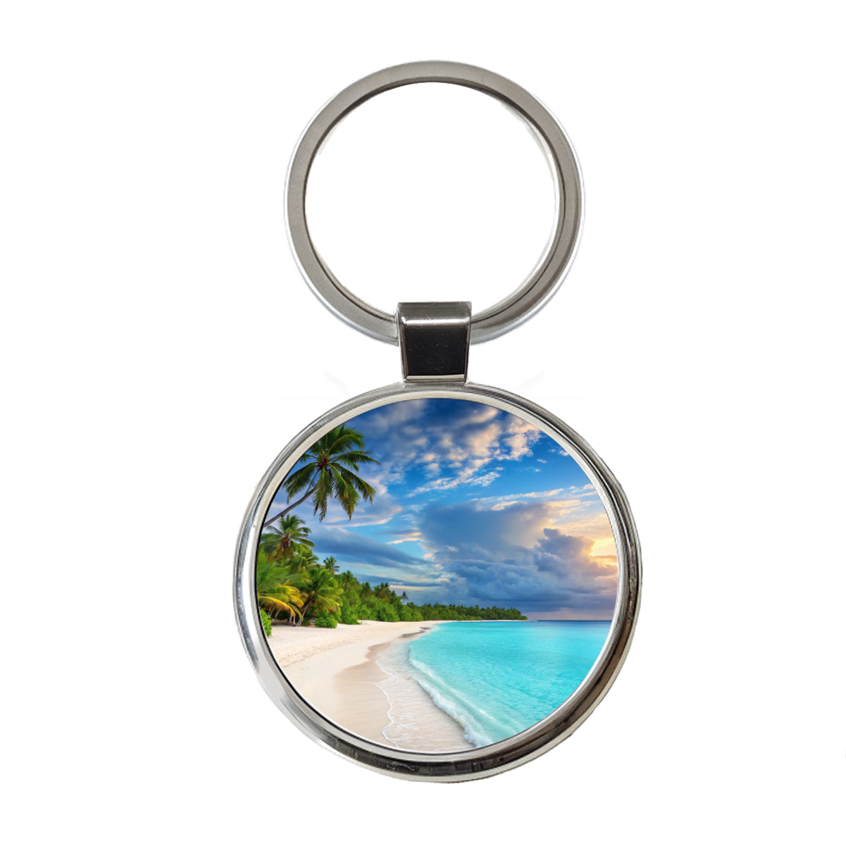 Bali Indonesia Beach Ocean Palm Trees Round Metal Keychain
