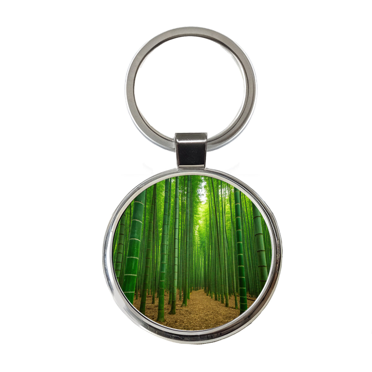 Bamboo Grove Forest Round Metal Keychain