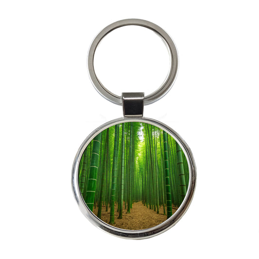 Bamboo Grove Forest Round Metal Keychain