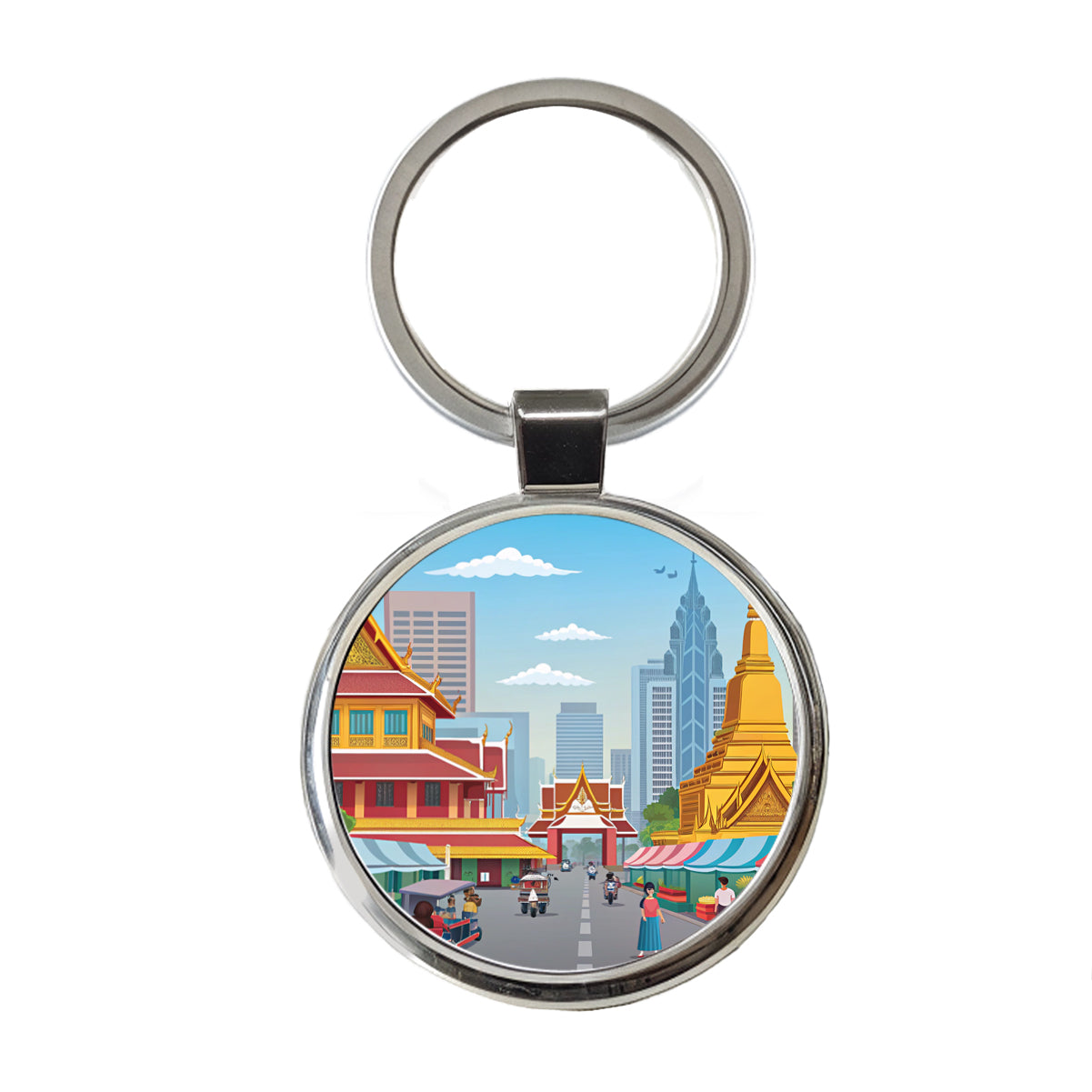 Bangkok Thailand Drawing Round Metal Keychain