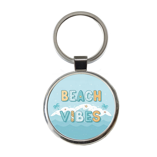 Beach Vibes Sea Foam Ocean Round Metal Keychain