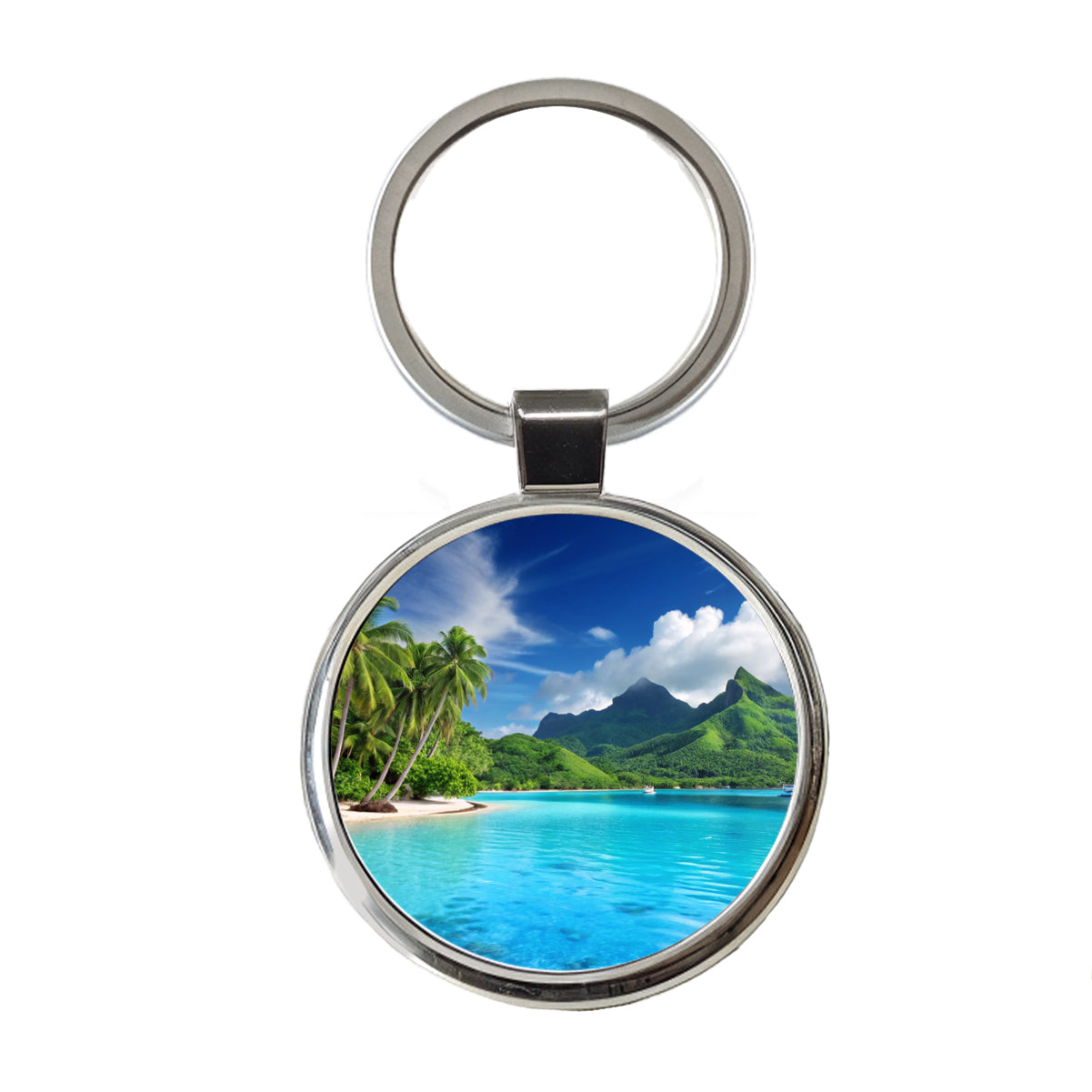 Bora Bora French Polynesia Beautiful Ocean Beach Round Metal Keychain