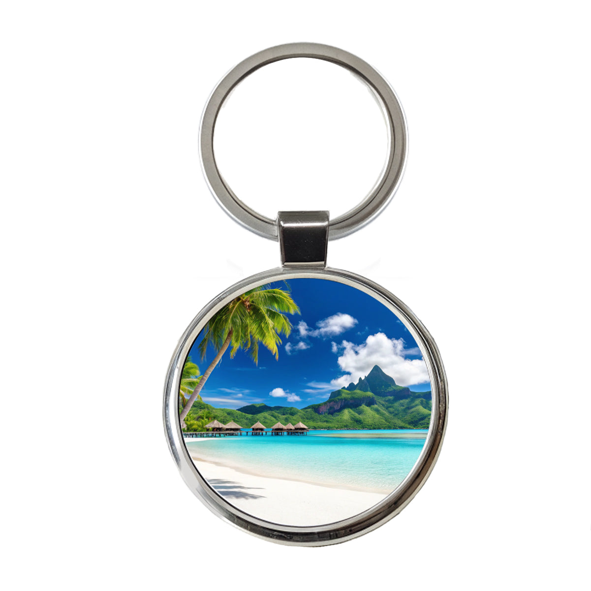 Bora Bora French Polynesia Bungalows Ocean Round Metal Keychain