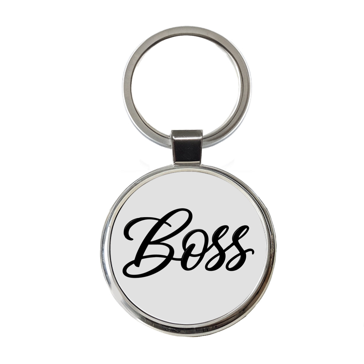 Boss Script Round Metal Keychain