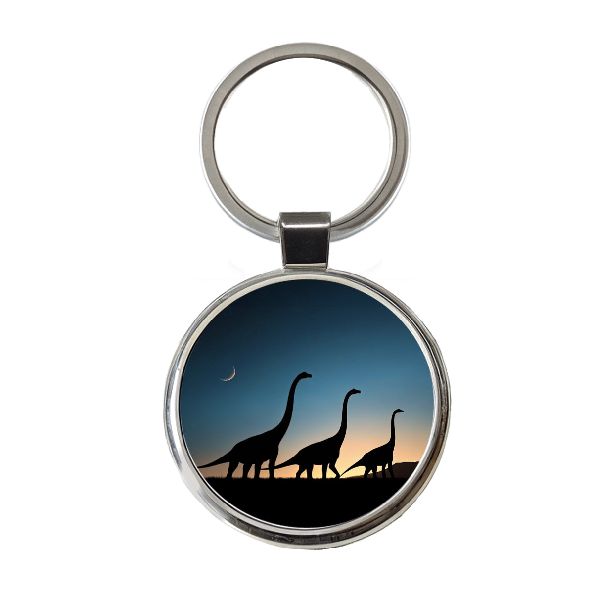 Brachiosaurus Silhouettes Dinosaurs Round Metal Keychain