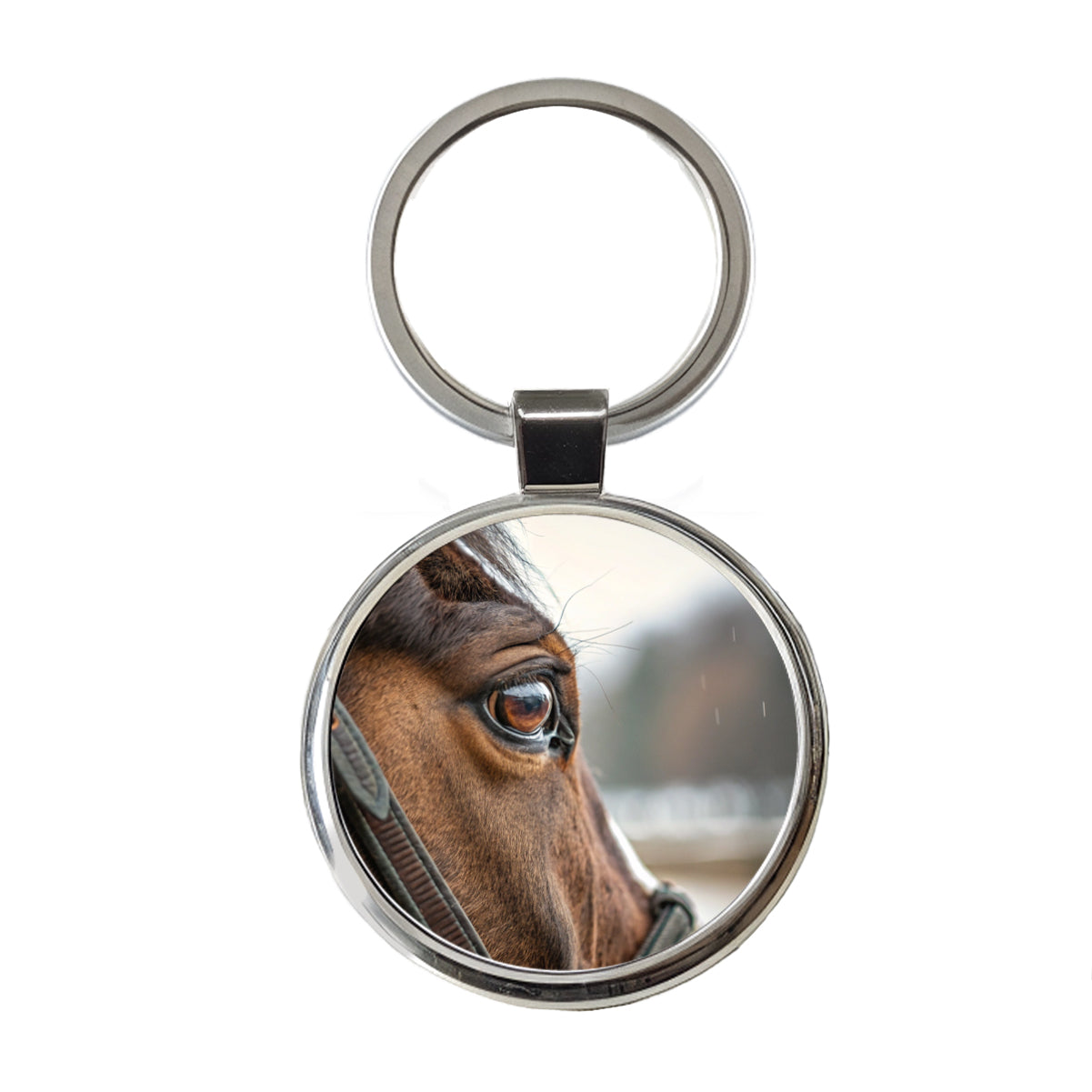 Brown Horse Eye Close Up Round Metal Keychain