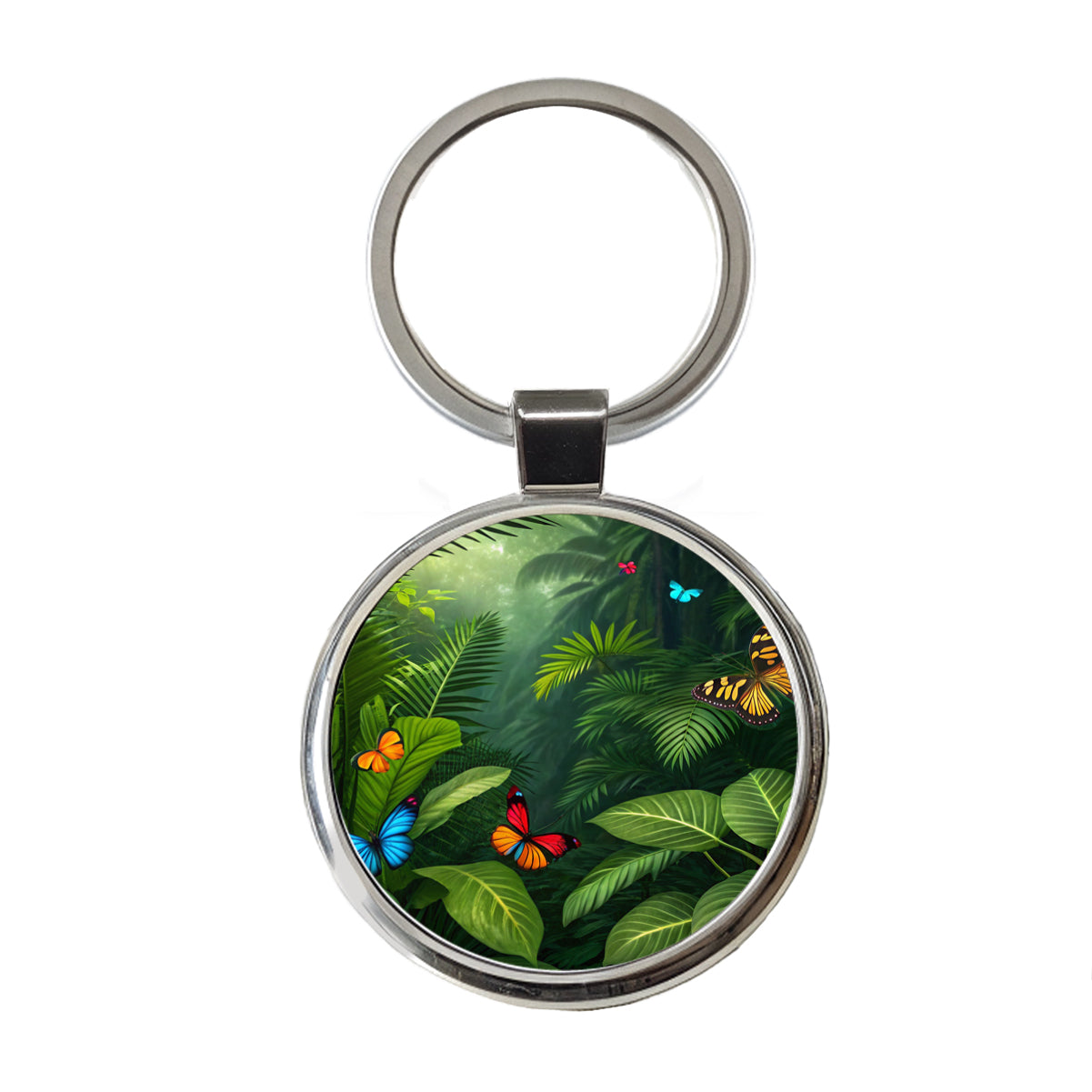 Butterflies In Jungle Colorful Round Metal Keychain