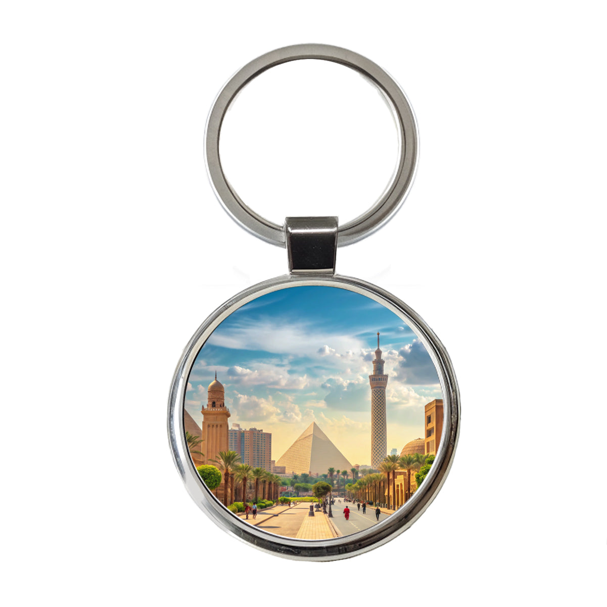 Cairo Egypt Pyramid Street Round Metal Keychain