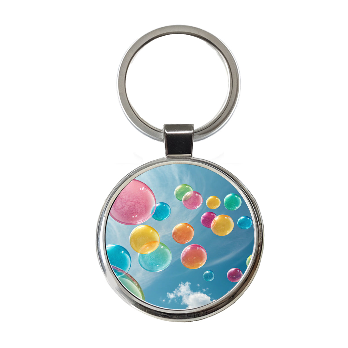 Candy Color Bubbles Blue Sky Round Metal Keychain