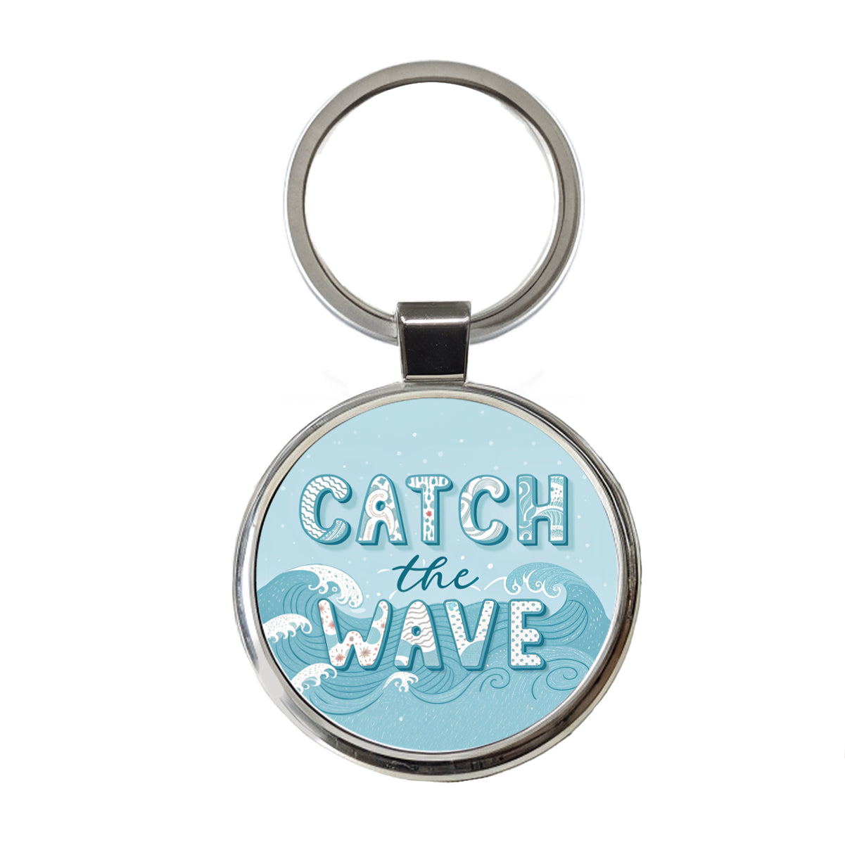 Catch The Wave Ocean Round Metal Keychain