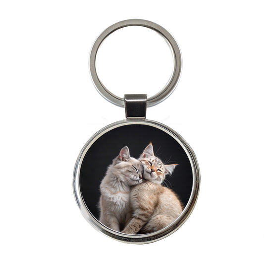 Cats Nuzzle Love Cute Round Metal Keychain
