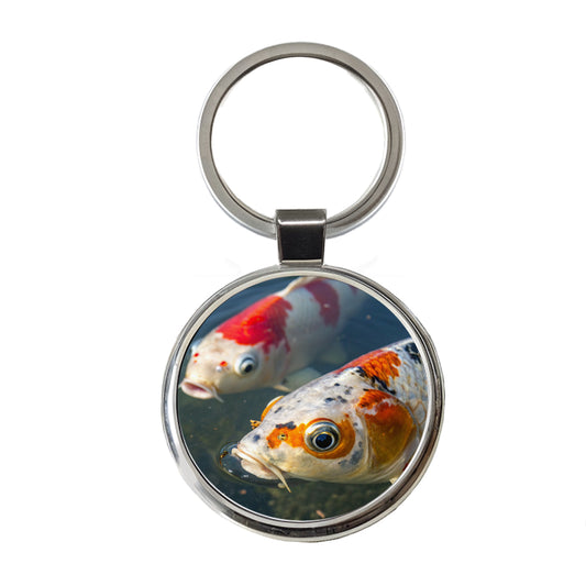 Koi Fish Eyes Close Up Pond Round Metal Keychain