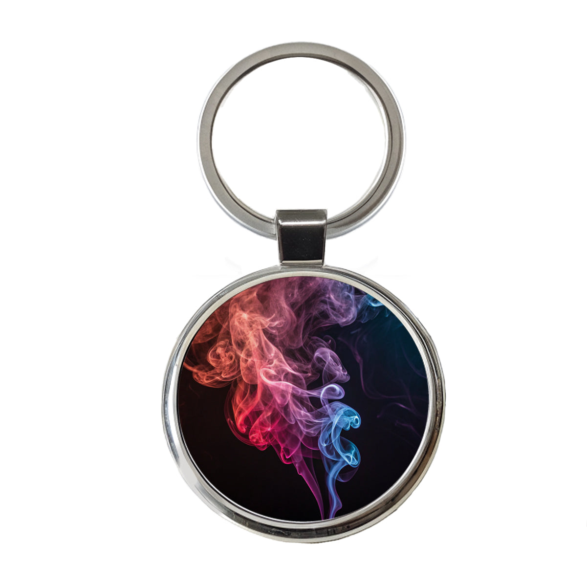 Colorful Smoke Curling Round Metal Keychain