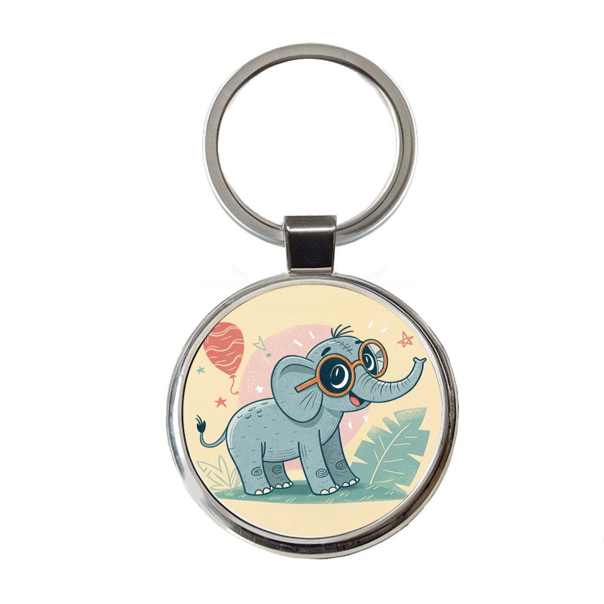 Cool Elephant Wearing Glasses Cute Round Metal Keychain