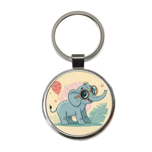 Cool Elephant Wearing Glasses Cute Round Metal Keychain
