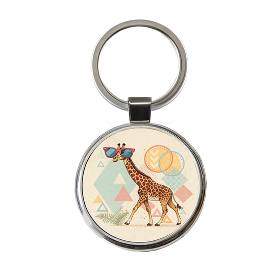 Cool Giraffe Wearing Sunglasses Funny Round Metal Keychain