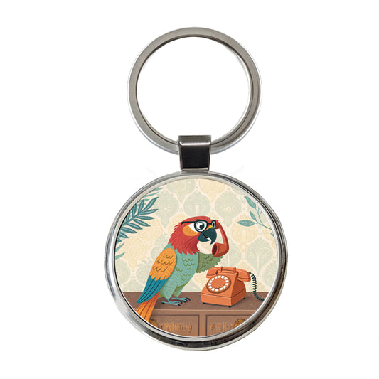 Cool Parrot Wearing Glasses Round Metal Keychain