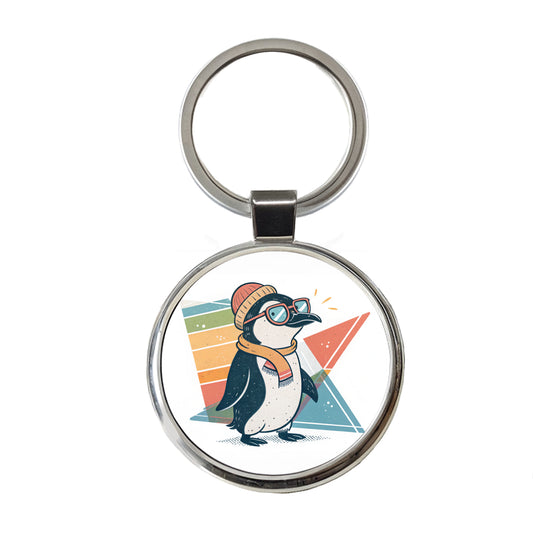 Cool Penguin Wearing Glasses Retro Round Metal Keychain