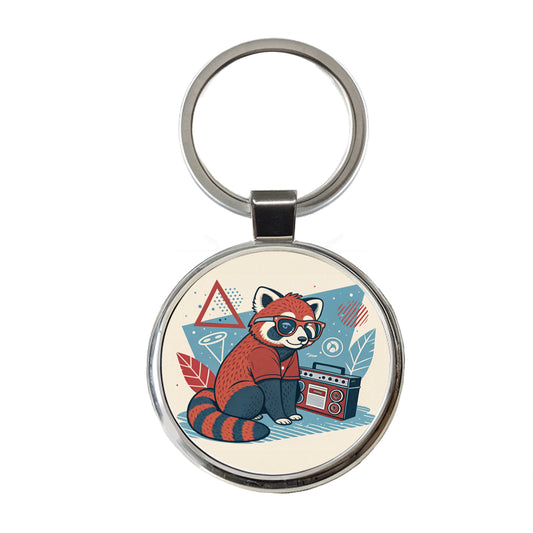 Cool Red Panda Wearing Glasses Retro Round Metal Keychain