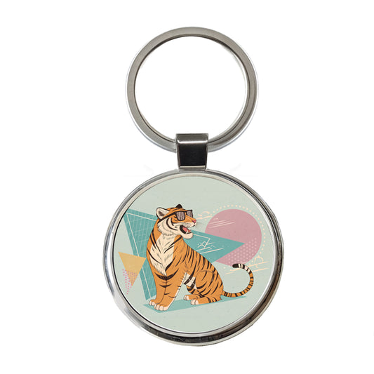 Cool Tiger Wearing Sunglasses Round Metal Keychain