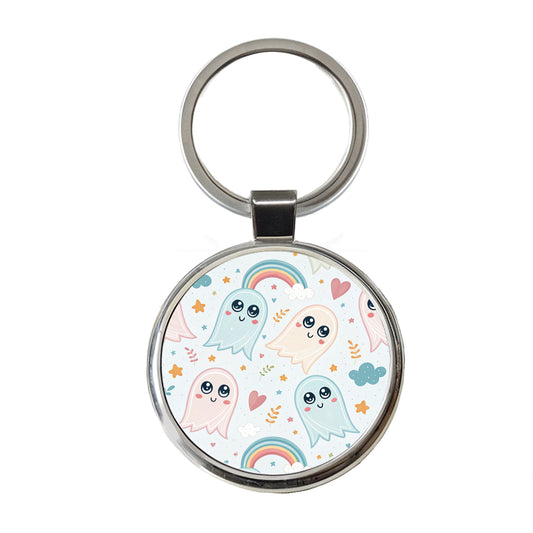 Cute Ghosts Hearts Rainbows Round Metal Keychain