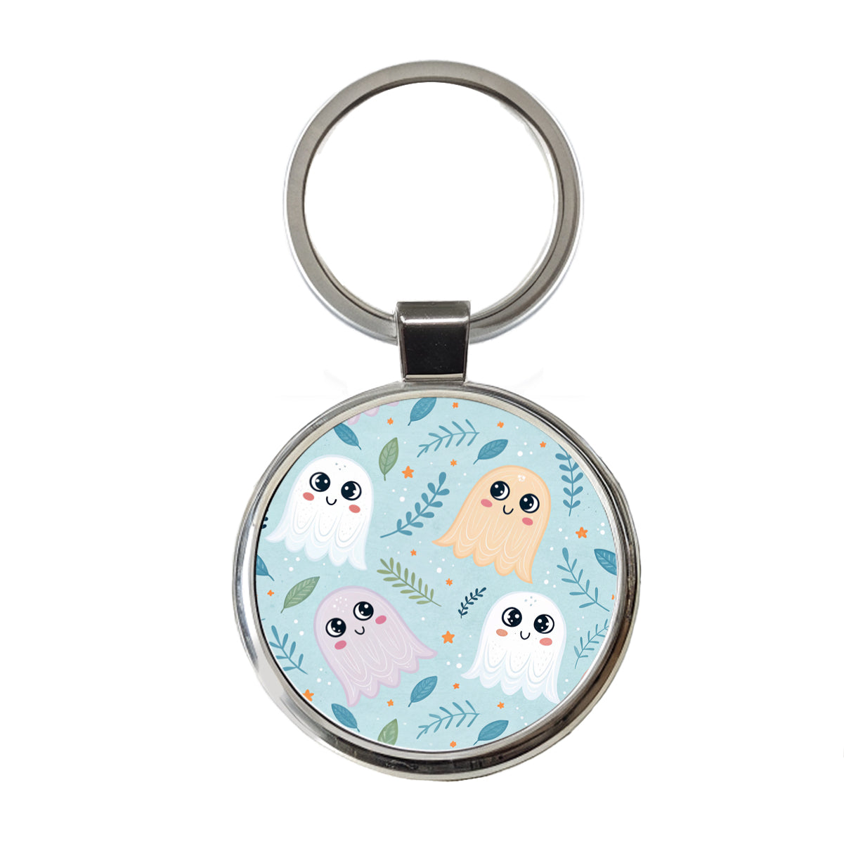 Cute Ghosts Illustration Round Metal Keychain
