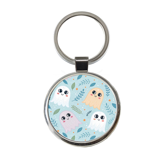 Cute Ghosts Illustration Round Metal Keychain
