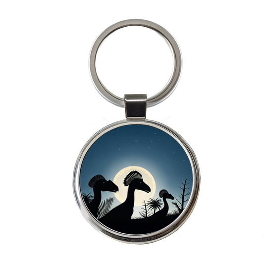 Dilophosaurus Silhouettes Dinosaurs Round Metal Keychain