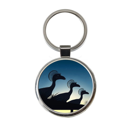 Dilophosaurus Silhouettes Night Dinosaurs Round Metal Keychain