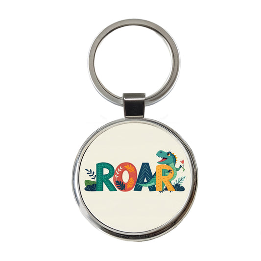 Dinosaur Roar Colorful Text Round Metal Keychain