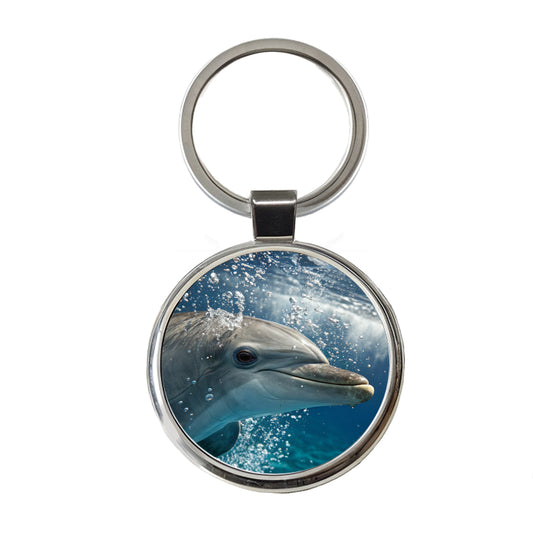 Dolphin Eyes Close Up Ocean Round Metal Keychain
