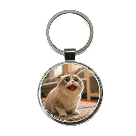 Dopey Cat Funny Round Metal Keychain