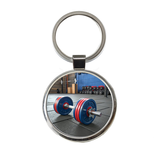 Dumbbells Workout Exercise Gym Round Metal Keychain