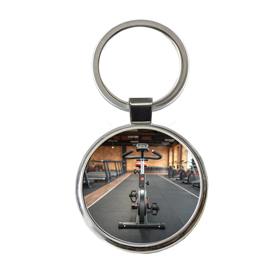 Exercise Bike Cycle Bicycle Round Metal Keychain