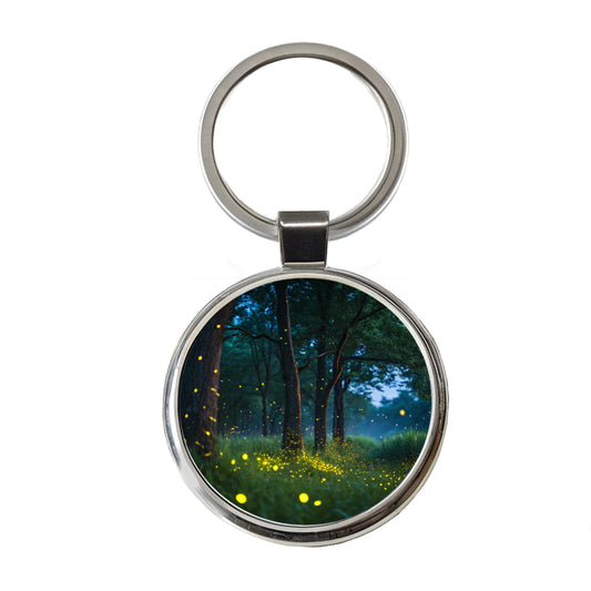 Fireflies At Night Round Metal Keychain