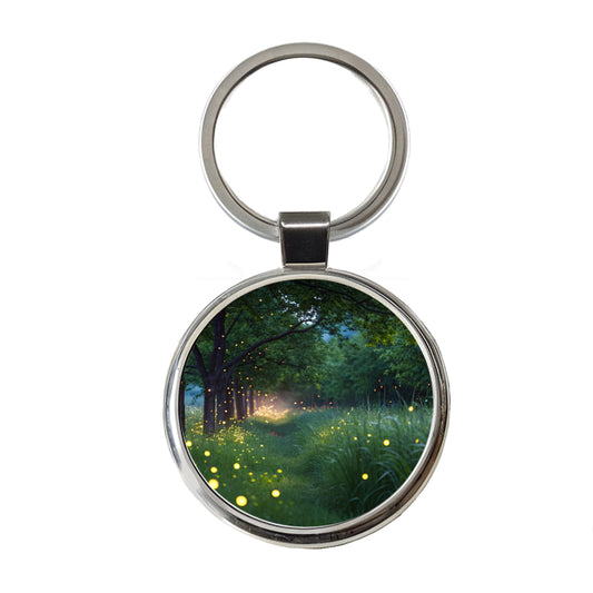 Fireflies In Nature Round Metal Keychain