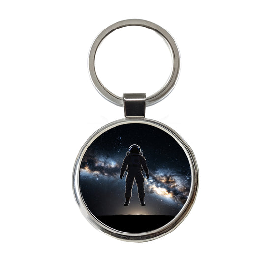 Floating Astronaut Silhouette In Space Round Metal Keychain