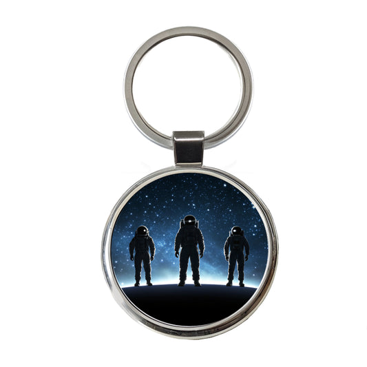 Floating Astronaut Silhouettes Outer Space Round Metal Keychain