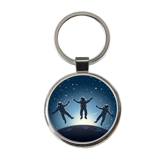 Floating Astronaut Silhouettes Space Round Metal Keychain