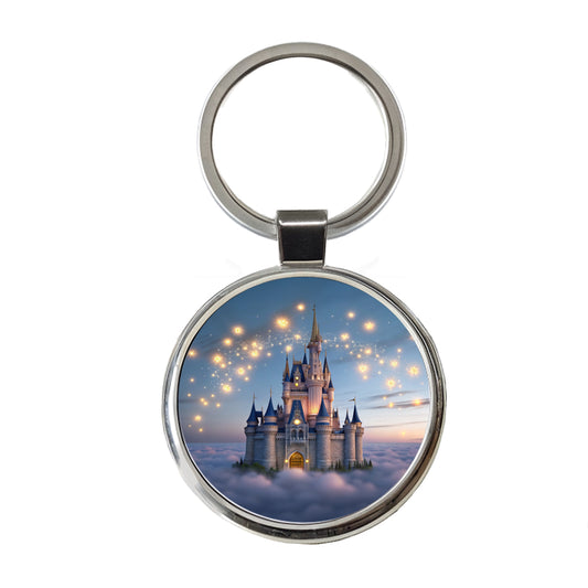 Floating Castle Above Clouds Round Metal Keychain