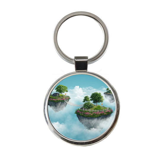 Floating Islands In The Sky Bridge Round Metal Keychain