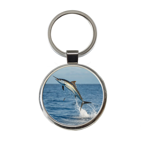 Flying Fish Jumping Fishing Round Metal Keychain