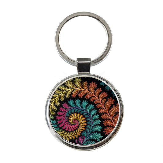 Fractal Geometry Colorful Round Metal Keychain