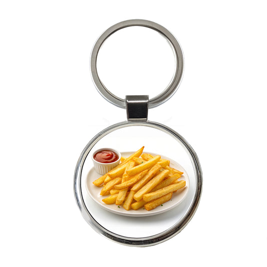 French Fries Ketchup Snack Round Metal Keychain